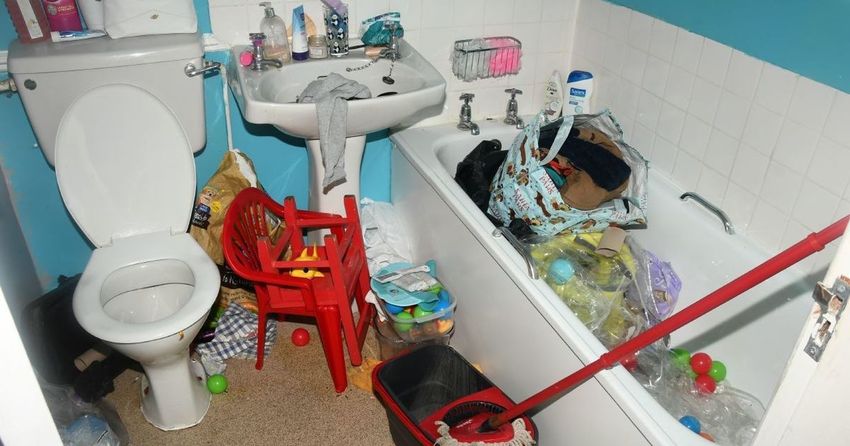 Inside reeking house of horrors with vomit and drugs in bath where parents killed baby