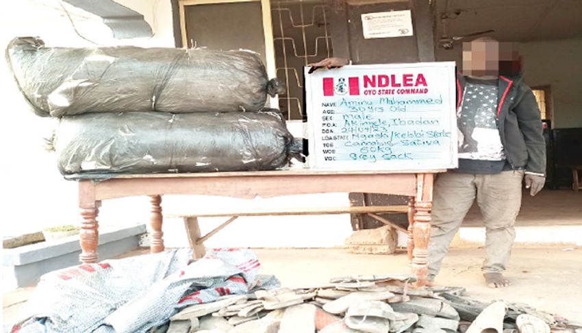 Two suspects caught concealing cannabis in sack of garri