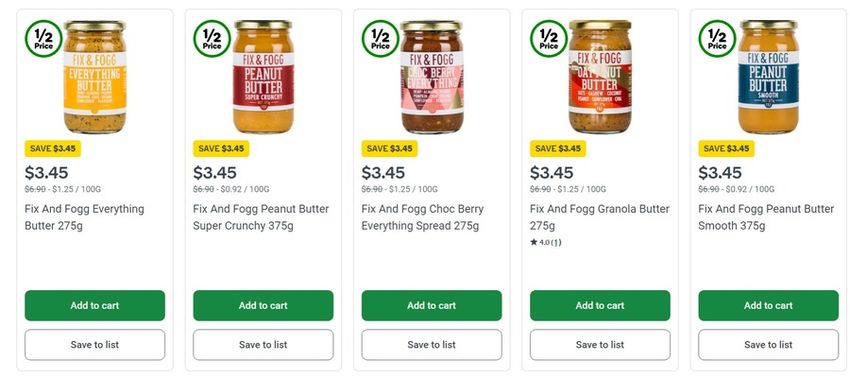  1/2 Price Fix & Fogg Nut Butter 275g Range $3.45 (Save $3.45) @ Woolworths