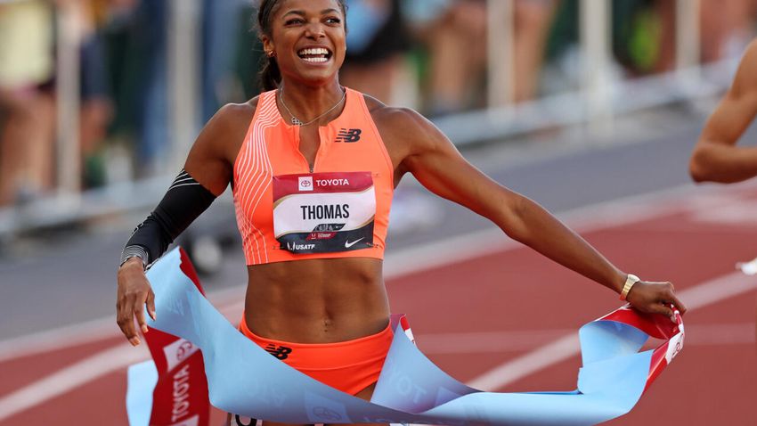  Thomas posts world-leading 21.60 to claim US women’s 200m title