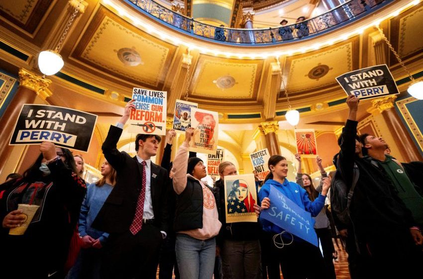 Students rally at the Iowa Capitol days after Perry school shooting