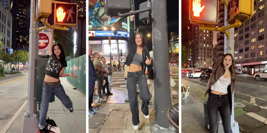  People are hanging off crosswalk signs to take part in the Kid Cudi-inspired “Maui Wowie” trend