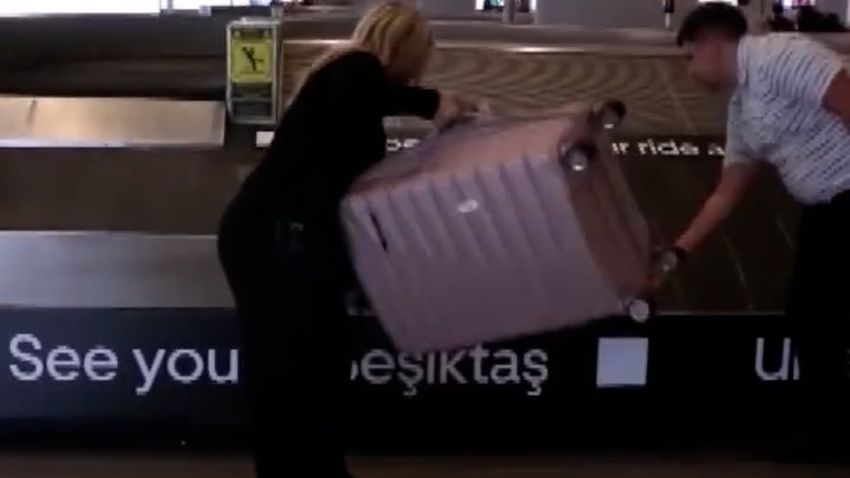  Moment young British couple are caught by Turkish customs with 19 kilograms of marijuana in their suitcase while flying from Thailand to London