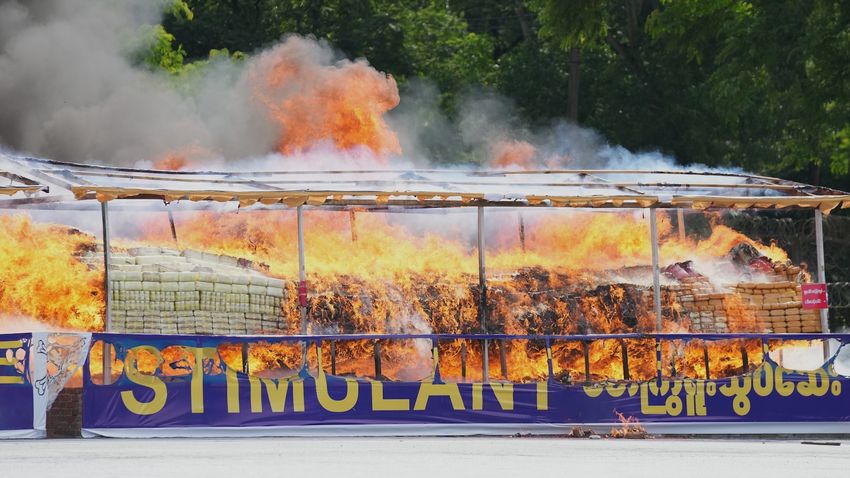  Myanmar torches $600 million in seized heroin, meth and other drugs