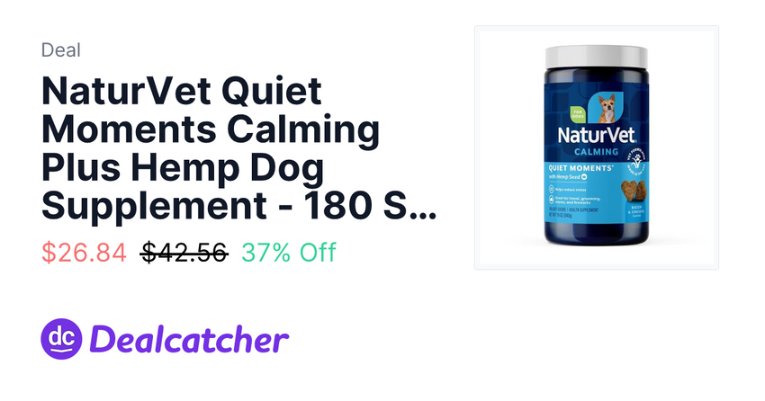  Amazon – NaturVet Quiet Moments Calming Plus Hemp Dog Supplement – 180 Soft Chews $26.84